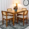 Mesa de Jantar Alegra Tampo Cinamomo 1,20m×0,80m 4 Cadeiras Jade Linho Bege Telada Madeira Maciça - JCM