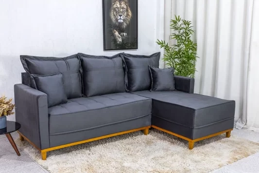 Sofá 3 Lug. c/Chaise Lado Esquerdo Milão Larg. 2,30m Veludo Cinza 814 - Molas Ensacadas