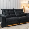 Sofá Retrátil Reclinável Barcelona 2,30m Veludo Preto 322 - D33 e Molas Ensacadas - Image 3