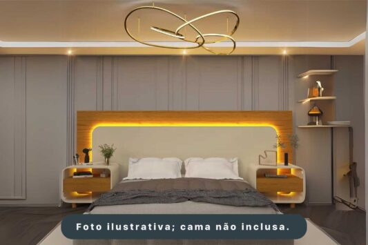 Cabeceira Box Innova 1,40m, 160m e 195m com LED e 2 Mesas de Cabeceira - Gelius