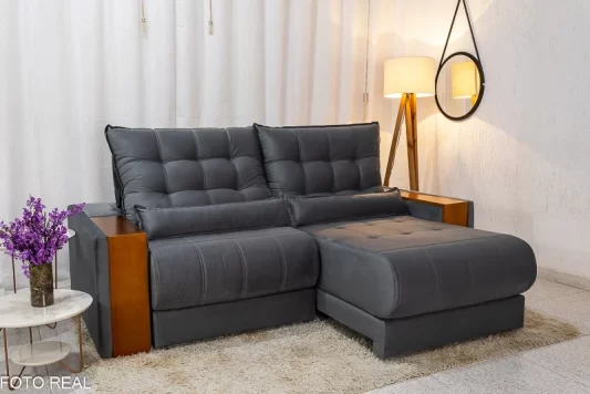 Sofá Retrátil Reclinável 2,30M Gênova Veludo Cinza 814 - Molas Ensacadas