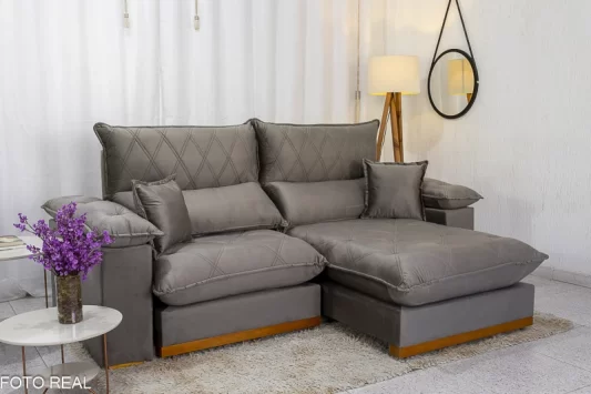 Sofá Retrátil Reclinável 2,30M Magnum Veludo Cinza 813 - Molas Ensacadas