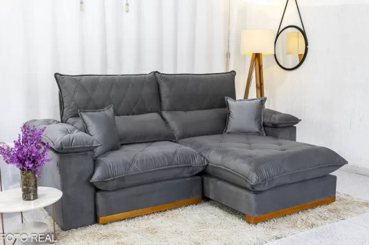Sofá Retrátil Reclinável 2,30M Magnum Veludo Cinza 814 - Molas Ensacadas