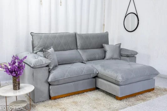 Sofá Retrátil Reclinável 2,30M Magnum Veludo Cinza 823 - Molas Ensacadas