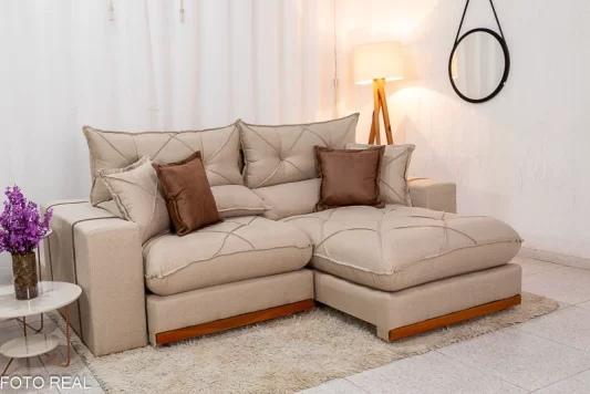Sofá Retrátil Reclinável Gran Bello Linho Bege Larg. 2.30m - D33 e Molas Ensacadas