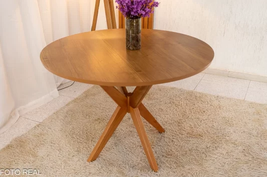 Mesa de Jantar Simpatia Tampo Redondo 108×108 Cinamomo/Madeira Maciça - JCM