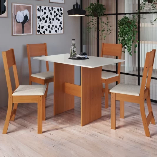 Mesa Karla Larg. 1,08M c/4 Cadeiras Freijo/Off - Indekes