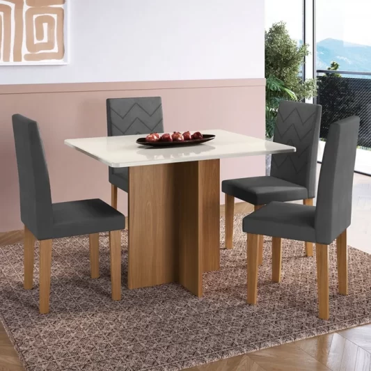 Mesa Miami Freijo/Off Larg. 1,10M c/4 Cadeiras Agata - Indekes