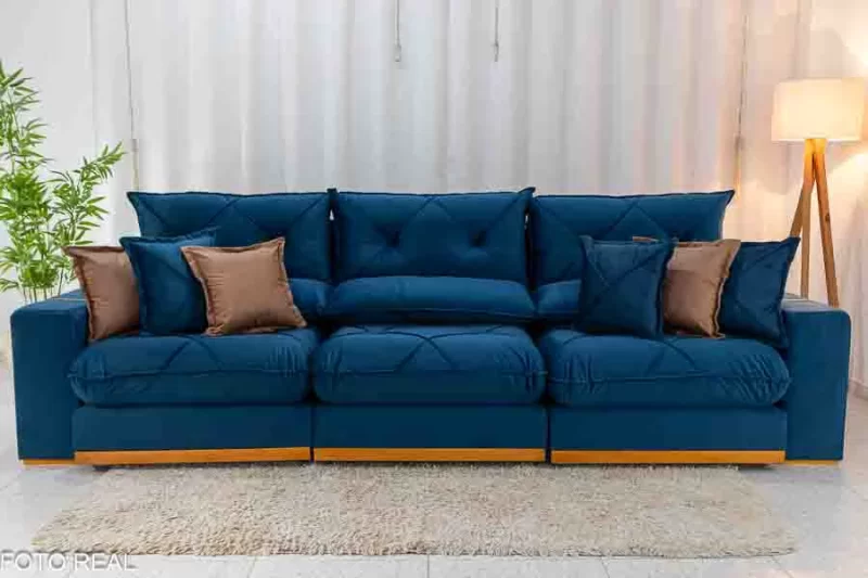 Sofá Retrátil Reclinável Gran Bello 3.20m Veludo Azul - D33 e Molas Ensacadas - Image 5