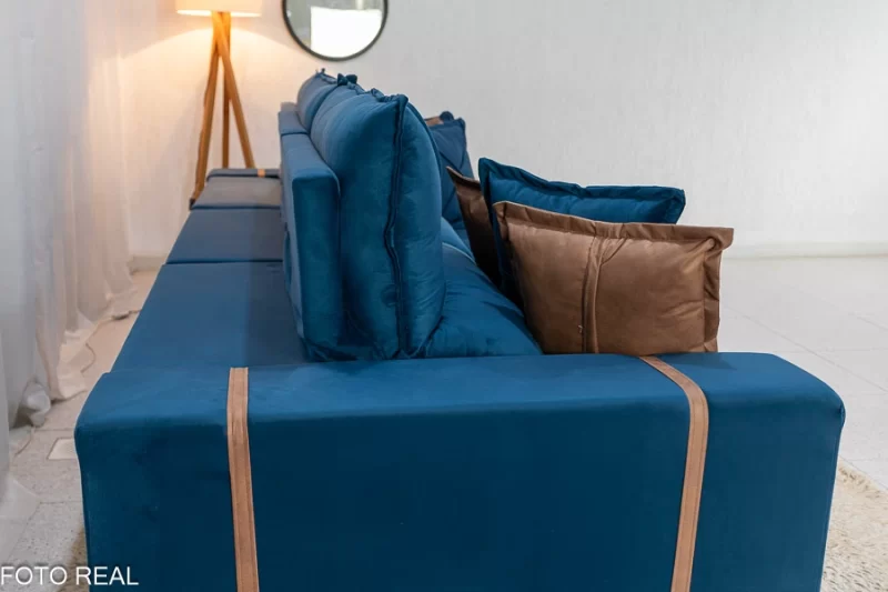 Sofá Retrátil Reclinável Gran Bello 3.20m Veludo Azul - D33 e Molas Ensacadas - Image 8