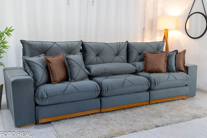 Sofá Retrátil Reclinável Gran Bello 3,20m Veludo Cinza - D33 e Molas Ensacadas - Image 3