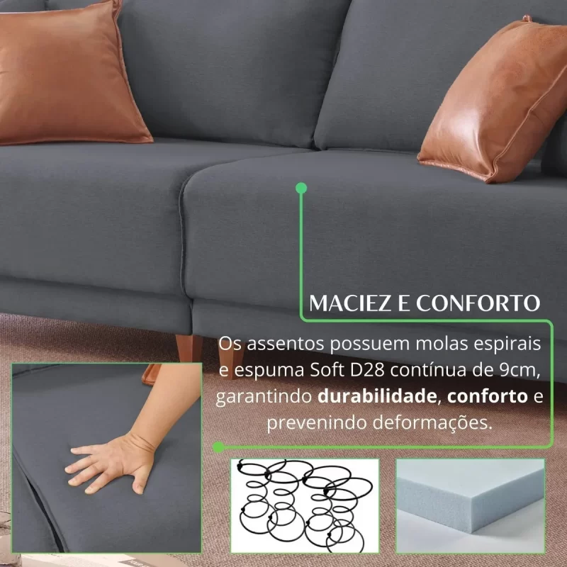 Sofá Living Canela Larg 2,25M - Lufer - Image 3