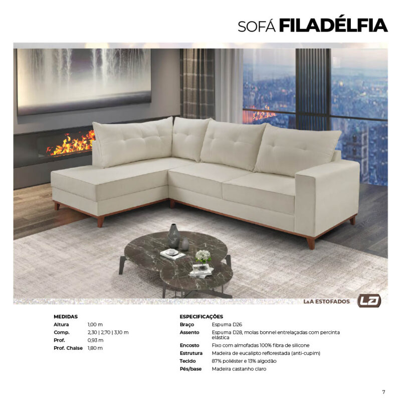 Sofá de Canto Filadelfia c/Chase 2,70M - L & A Estofados