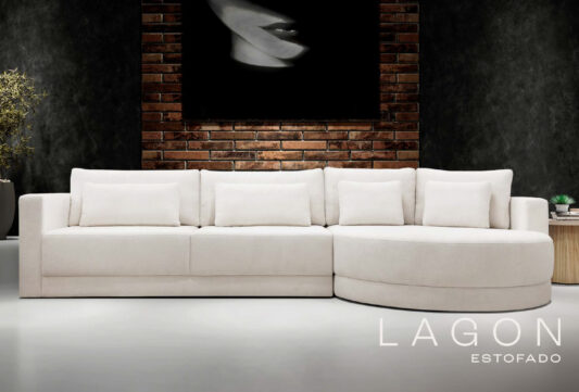 Estofado Fixo Lagon c/Chaise e Almofadas Soltas Larg. 2,65M - Bianchi