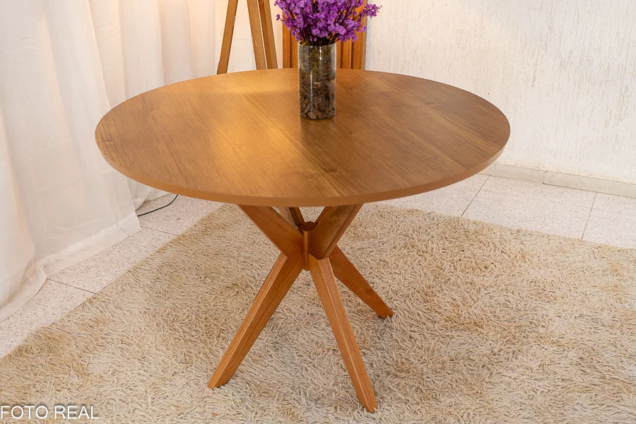 Mesa de Jantar Simpatia Tampo Redondo 108×108 Cinamomo 4 Cad. Lisboa Veludo Marrom 509 Madeira Maciça - Imagem 7