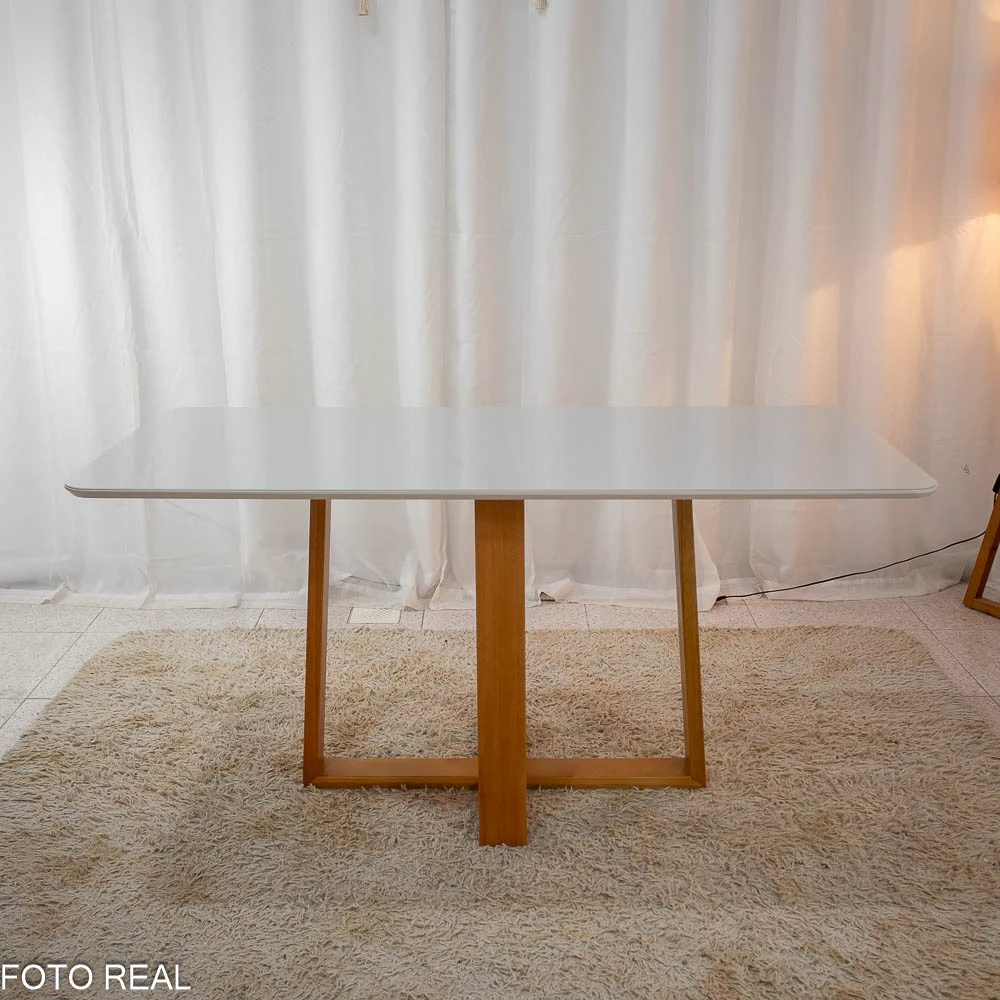 Mesa Pedro Mel Vidro OFF 1,60×0,80M 6 Cadeiras Genova Veludo Cinza 507 Madeira Maciça - Art Assento - Imagem 5