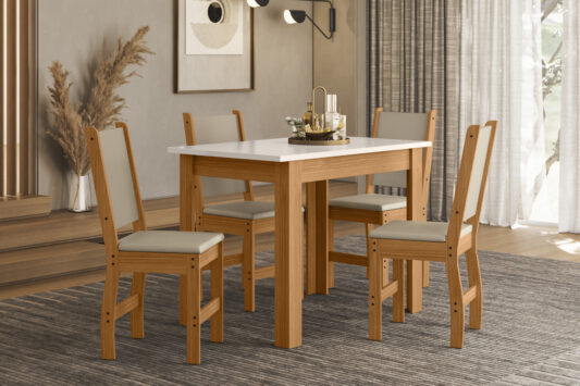 Mesa Jantar Bellagio Larg 1,08m 4 Cadeiras Clara - Poliman