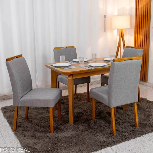Mesa de Jantar Londrina 120x80m Cinamomo Rufato + 4 Cad. Isabela Linho Cinza 05 Madeira - Art Assento