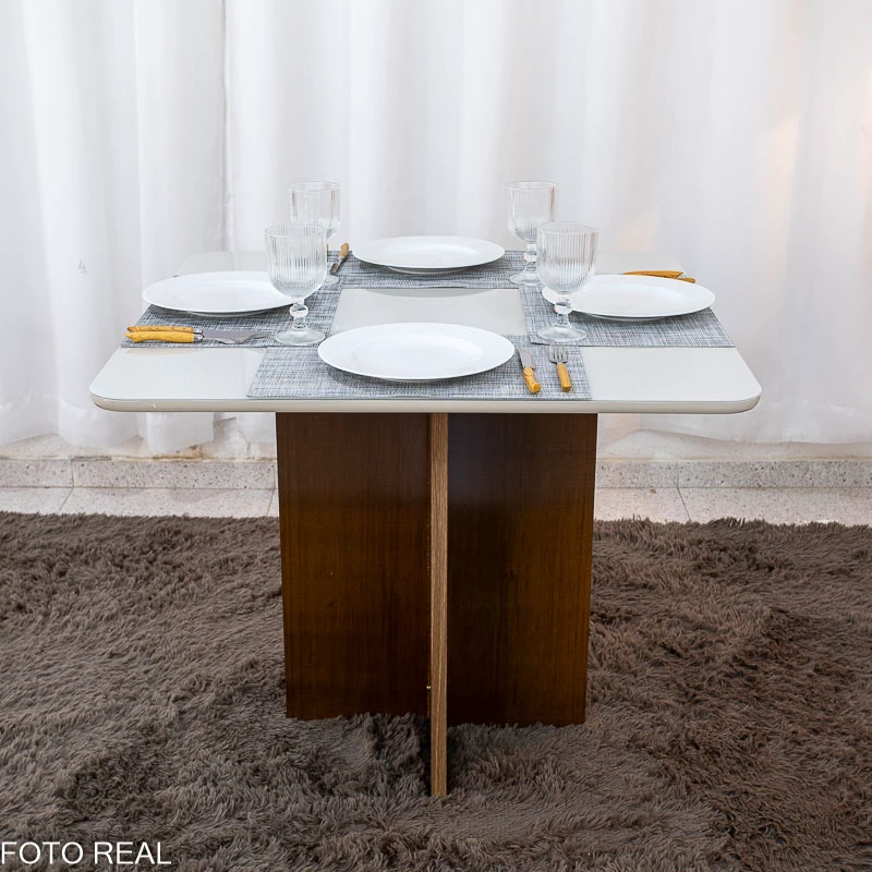Mesa de Jantar Moscou 90x90m Tampo Vidro Cinamomo/Off - Minas Plac