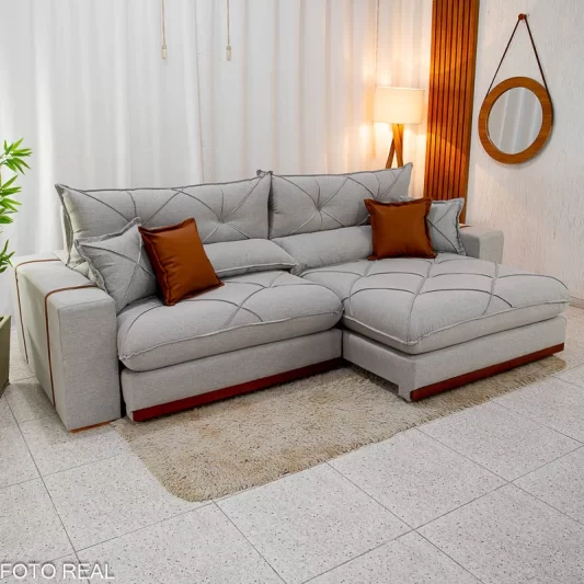 Sofá Retrátil Reclinável Gran Bello 2,90m Linho Cinza 31 - Molas Ensacadas