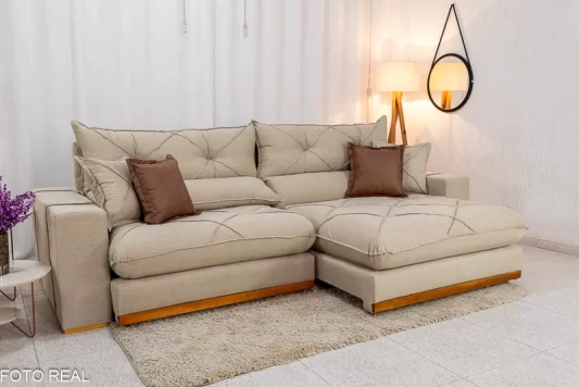 Sofá Retrátil Reclinável Gran Bello 2,90m Linho Bege - Molas Ensacadas