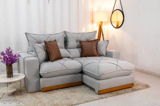 Sofá Retrátil Reclinável Gran Bello 2,00m Linho Cinza 31 - Molas Ensacadas Pocket