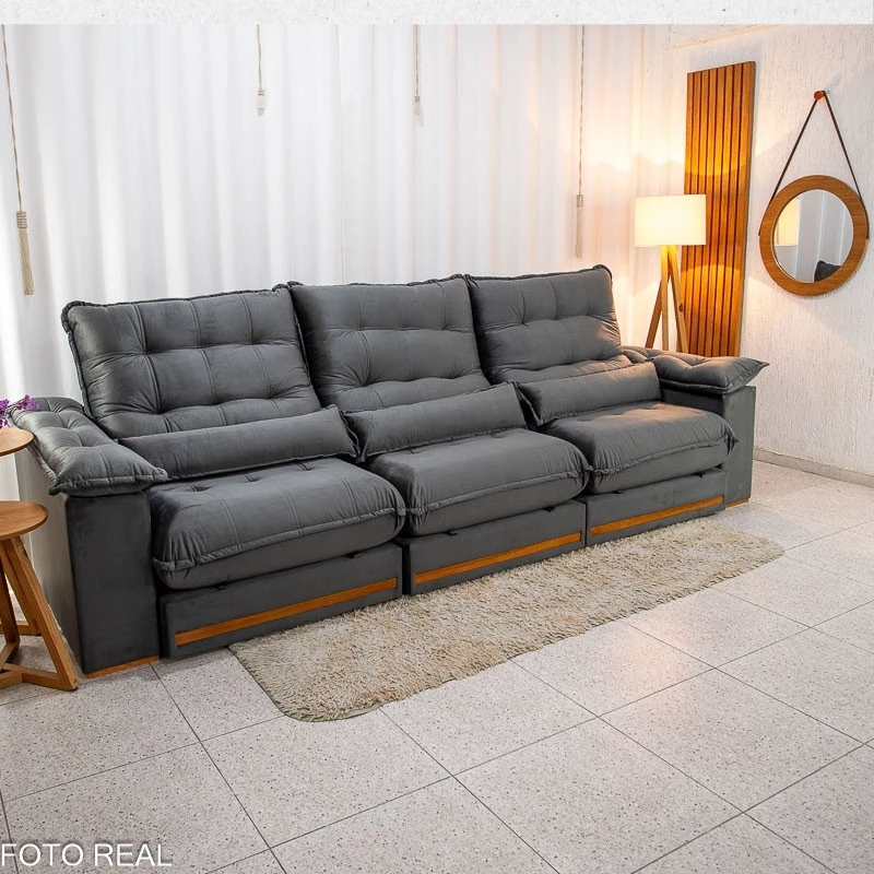 Sofá Retrátil Reclinável Istambul 3,20m Veludo Cinza 403 - Espuma D33 - Imagem 7