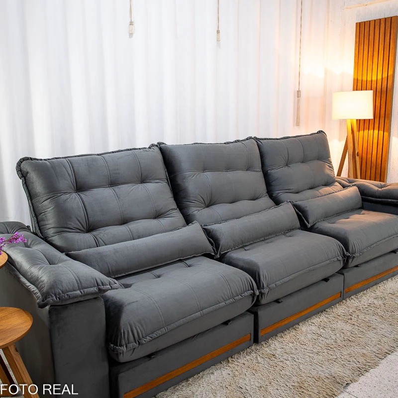 Sofá Retrátil Reclinável Istambul 3,20m Veludo Cinza 403 - Espuma D33 - Imagem 3
