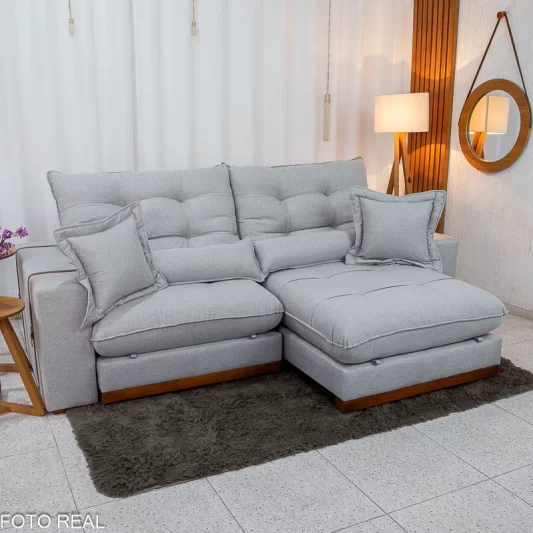 Sofá Retrátil Reclinável Toronto 2,50M Linho Cinza 2005 - D33 e Molas Ensacadas