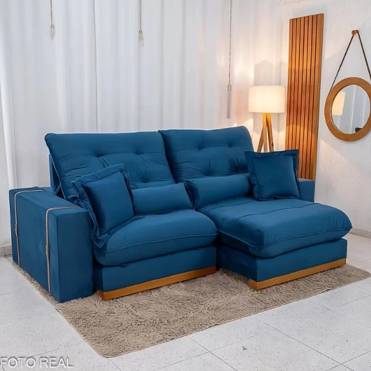 Sofá Retrátil Reclinável Toronto 2,50M Veludo Azul 4061 - D33 e Molas Ensacadas