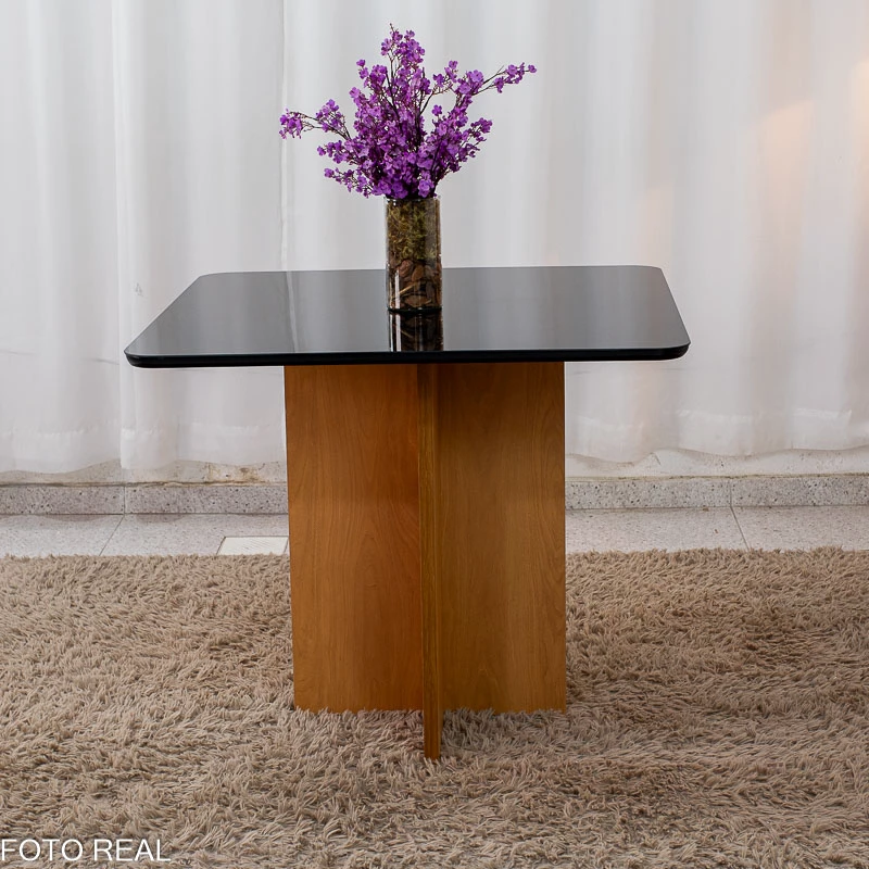 Mesa de Jantar Moscou 90x90 Vidro Preto/Base Cinamomo + 4 Cad. Genova Veludo Cinza 507 - Art Assentos - Imagem 3
