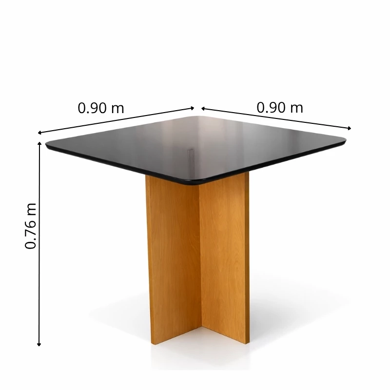 Mesa de Jantar Moscou 90x90 Vidro Preto/Base Cinamomo + 4 Cad. Genova Veludo Cinza 507 - Art Assentos - Imagem 2