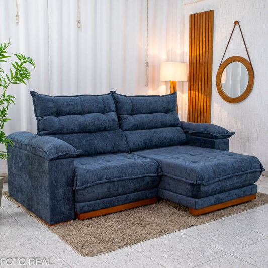 Sofá Retrátil Reclinável Itauna 2,30M Chenille Azul 575 D28 Soft - Molas Ensacadas