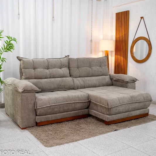 Sofá Retrátil Reclinável Itauna 2,50M Chenille Bege 574 D28 Soft - Molas Ensacadas
