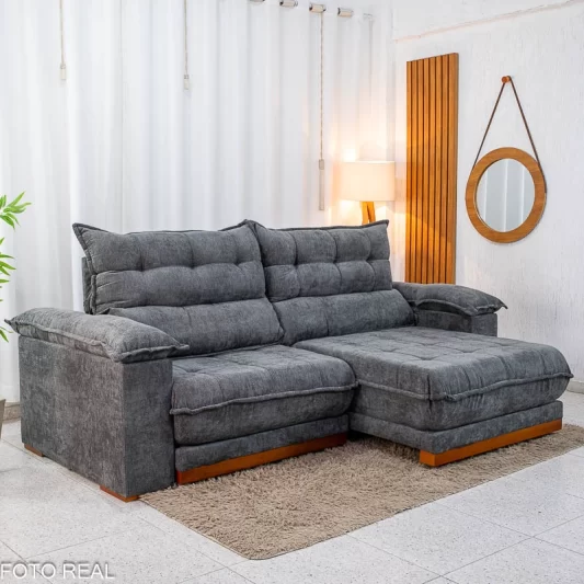 Sofá Retrátil Reclinável Itauna 2,50M Chenille Grafite 573 D28 Soft - Molas Ensacadas