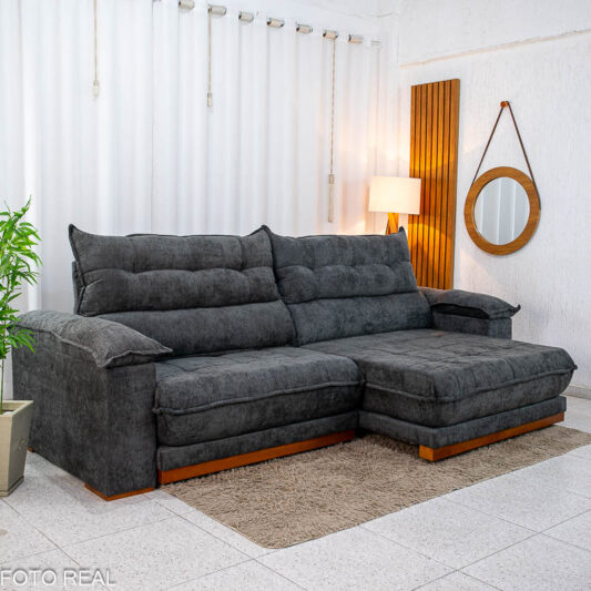 Sofá Retrátil Reclinável Itauna 2,90M Chenille Grafite 573 D28 Soft - Molas Ensacadas