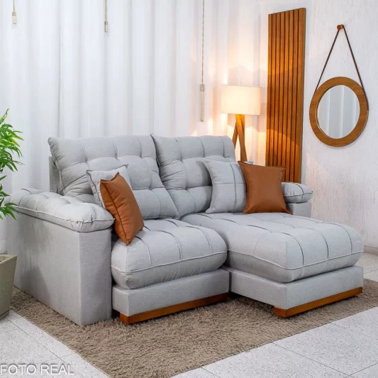 Sofá Retrátil Reclinável Verona 2,00M Linho Cinza Gelo 31 D28 Soft - Molas Ensacadas