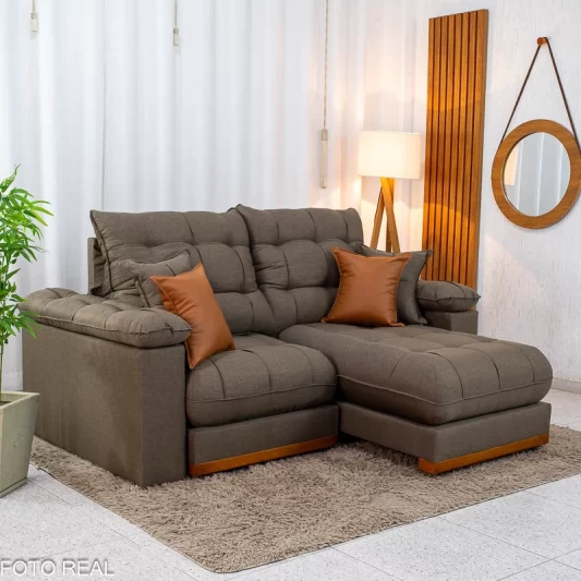 Sofá Retrátil Reclinável Verona 2,00M Linho Marrom D28 Soft - Molas Ensacadas