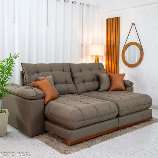 Sofá Retrátil Reclinável Verona 2,30M Linho Marrom D28 Soft - Molas Ensacadas