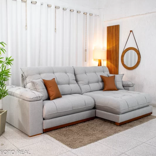 Sofá Retrátil Reclinável Verona 2,90M Linho Cinza Gelo 31 D28 Soft - Molas Ensacadas