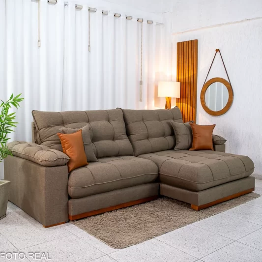 Sofá Retrátil Reclinável Verona 2,90M Linho Marrom D28 Soft - Molas Ensacadas