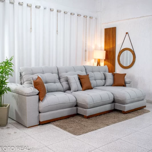 Sofá Retrátil Reclinável Verona 3,20M Linho Cinza Gelo 31 D28 Soft - Molas Ensacadas