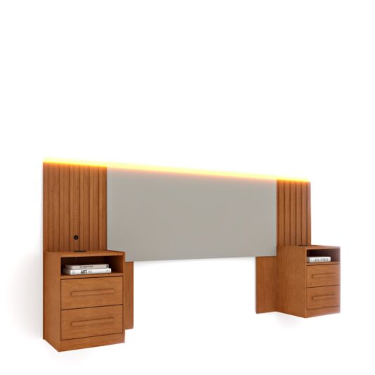 Painel Box Casal/Queen Barcelona c/LED e Entrada USB Cinamomo Ripado/Off White - TCIL
