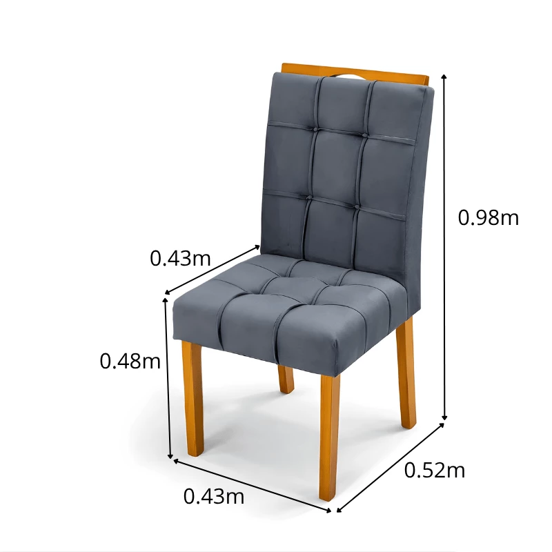 Mesa de Jantar Moscou 160x80 Vidro Preto/Base Cinamomo + 6 Cad. Londres Veludo Chumbo Madeira Minas Plac - Entregue Montada - Imagem 9