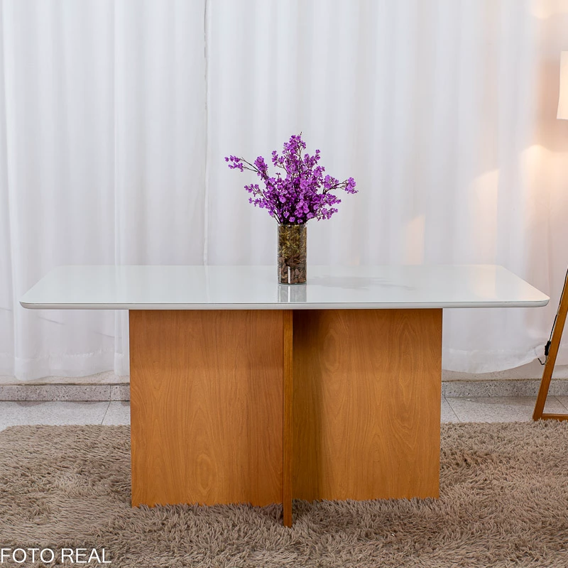 Mesa de Jantar Moscou 160x80 Vidro Off/Base Cinamomo + 6 Cad. Londres Linho Prata Madeira Minas Plac - Entregue Montada - Imagem 2