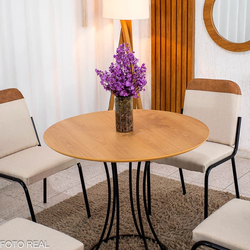 Conjunto Mesa Malta Redonda 90x90 Naturale Base Ônix Preto Fosco + 4 Cadeiras Malta Bege - Tubo Minas - Imagem 8