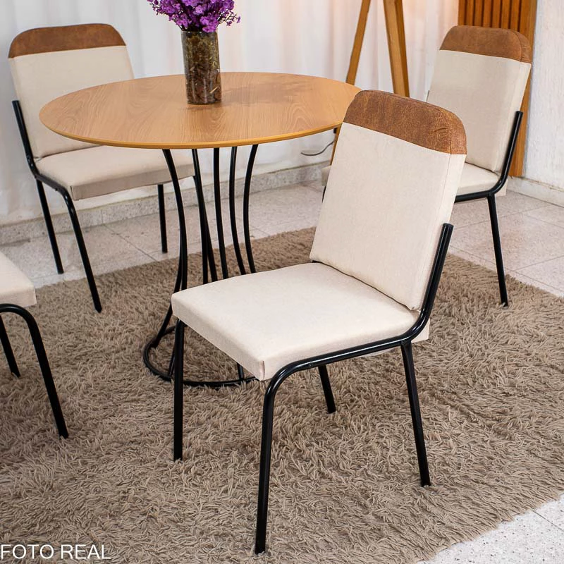 Conjunto Mesa Malta Redonda 90x90 Naturale Base Ônix Preto Fosco + 4 Cadeiras Malta Bege - Tubo Minas - Imagem 6