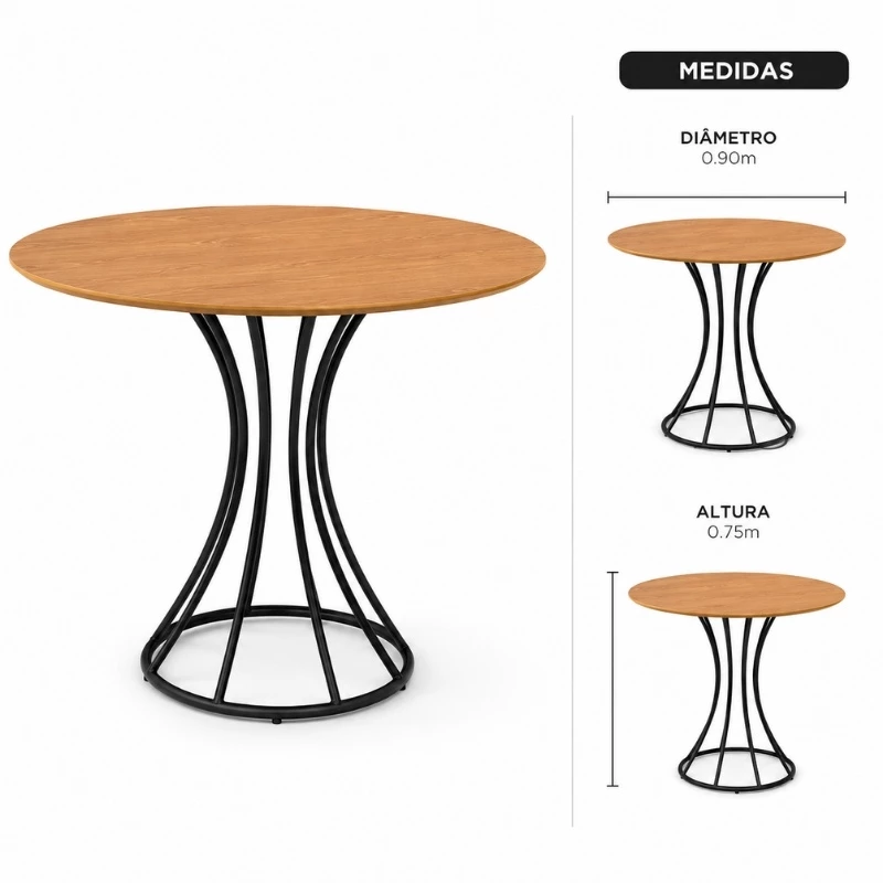 Conjunto Mesa Malta Redonda 90x90 Naturale Base Ônix Preto Fosco + 4 Cadeiras Malta Bege - Tubo Minas - Imagem 3