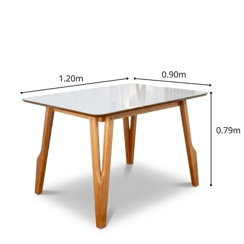 Mesa de Jantar Siena 120x90 Vidro Off/Base Madeira + 4 Cad. Lisboa Veludo Bege 512 Madeira Entregue Montada - Art Assento - Imagem 2