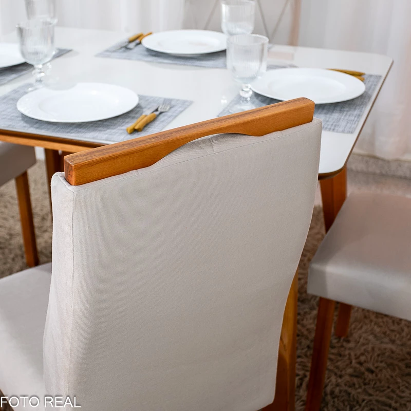 Mesa de Jantar Siena 120x90 Vidro Off/Base Madeira + 4 Cad. Lisboa Veludo Bege 512 Madeira Entregue Montada - Art Assento - Imagem 6